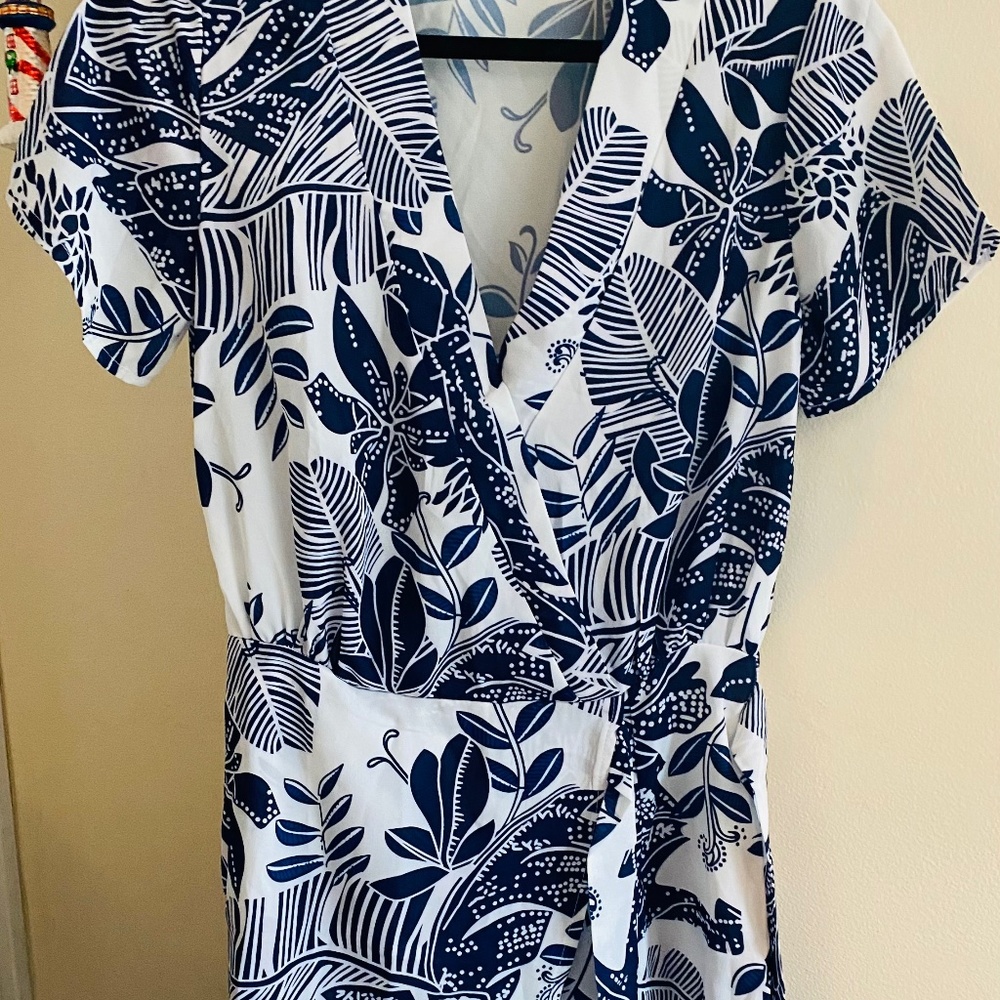 Blue and white floral romper